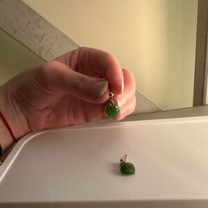 Vintage Gold and Green Jade Heart Earrings